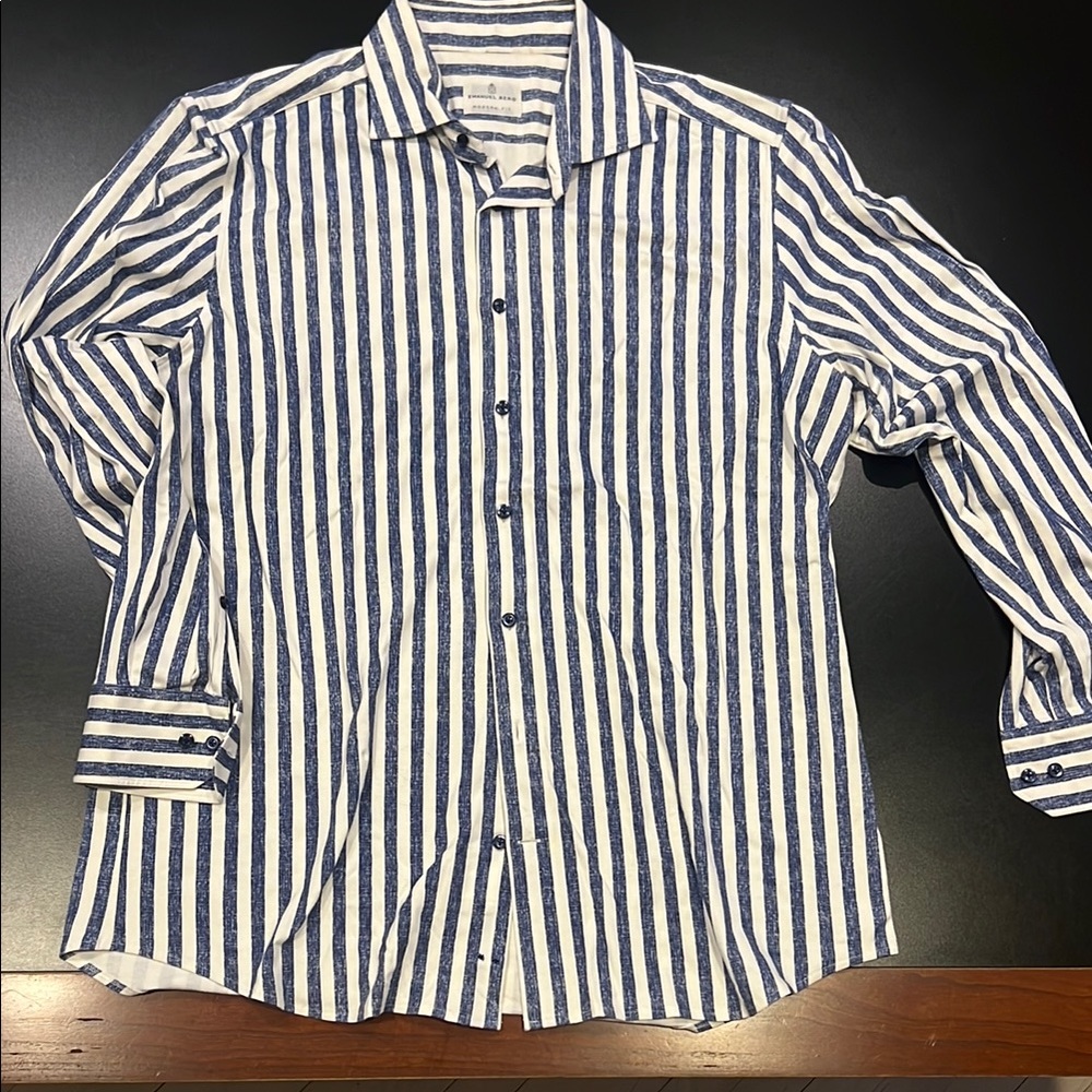 Casual Blue and White Striped Button Down men’s Shirt by Emanuel Berg